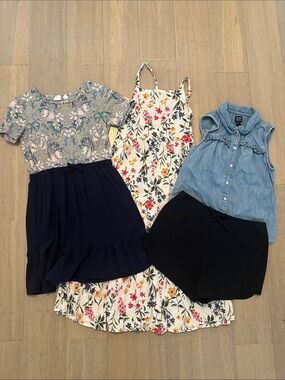 Floral Sundress, Maxi Dress, Chambray Ruffle Tank & Black Shorts Bundle